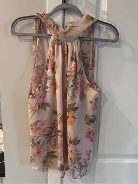 Bishop + Young Floral Halter Sleeveless Top Blush Pink Yellow Romantic Feminine